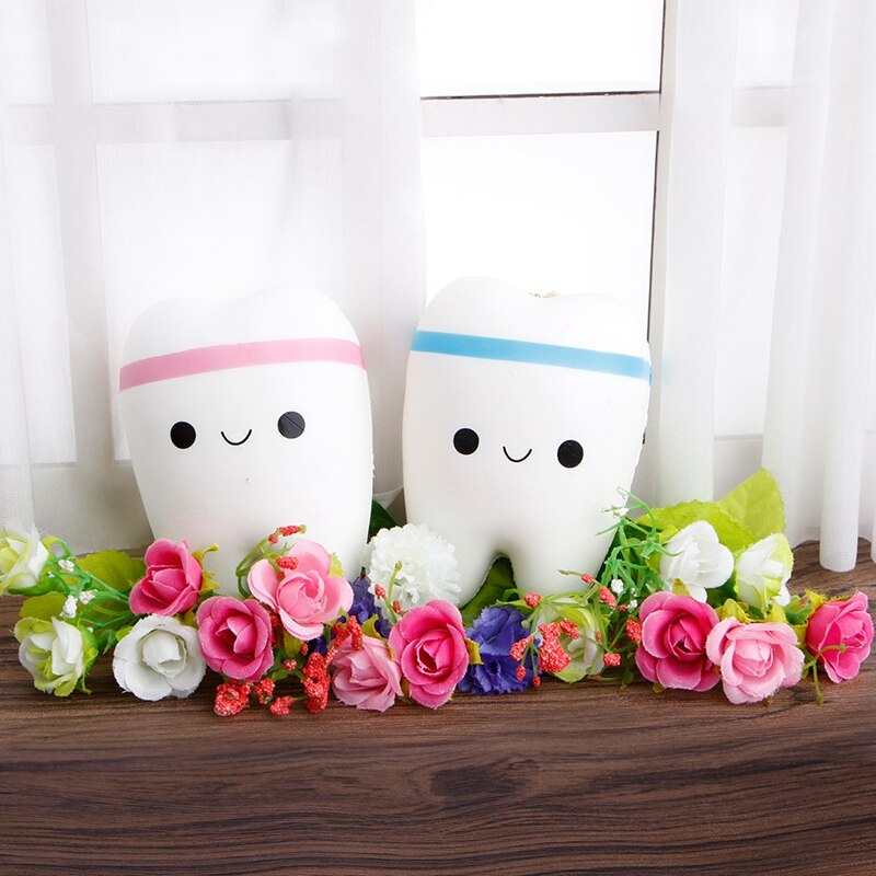 Tand jumbo squishy langzaam stijgende knijp stress hand zacht speelgoed telefoon hanger knijp speelgoed stress verlichtend speelgoed