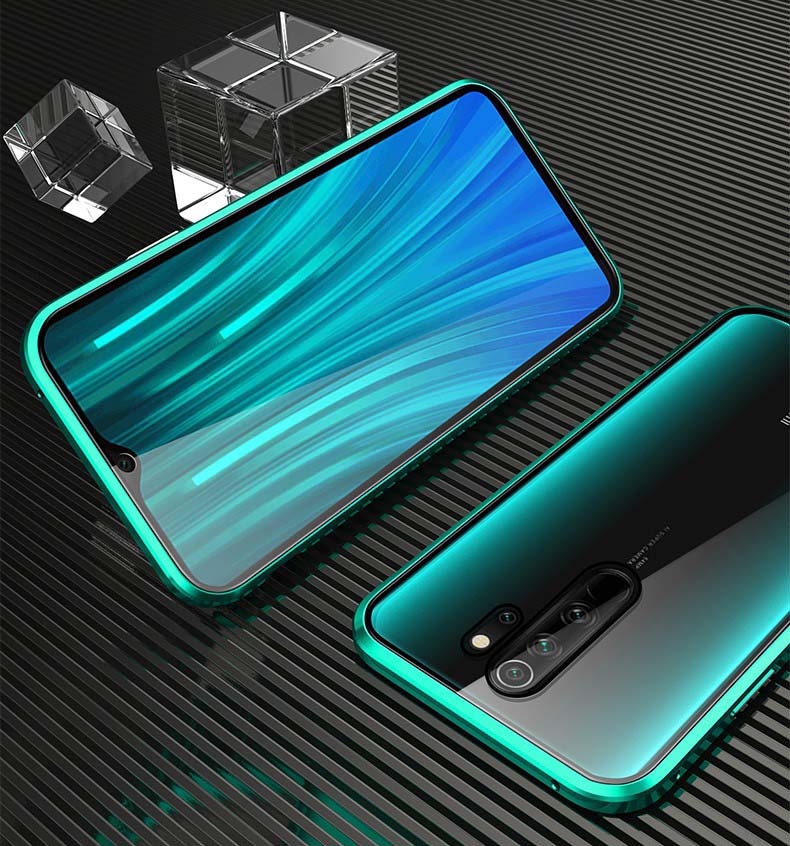 Funda protectora completa magnética 360 de doble cara fundas para Redmi Note 8 Pro funda trasera de vidrio templado funads para Xiaomi Redmi Note 8 note 7 caso: For Redmi Note 8 Pro / Green Case