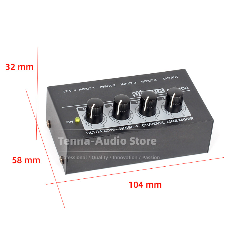 Mixer Audio a 4 canali Guitar Bass Musical Intrument Combiner Console di missaggio Sound Desk microfono 6.3 6.35mm AUX Line In Hub