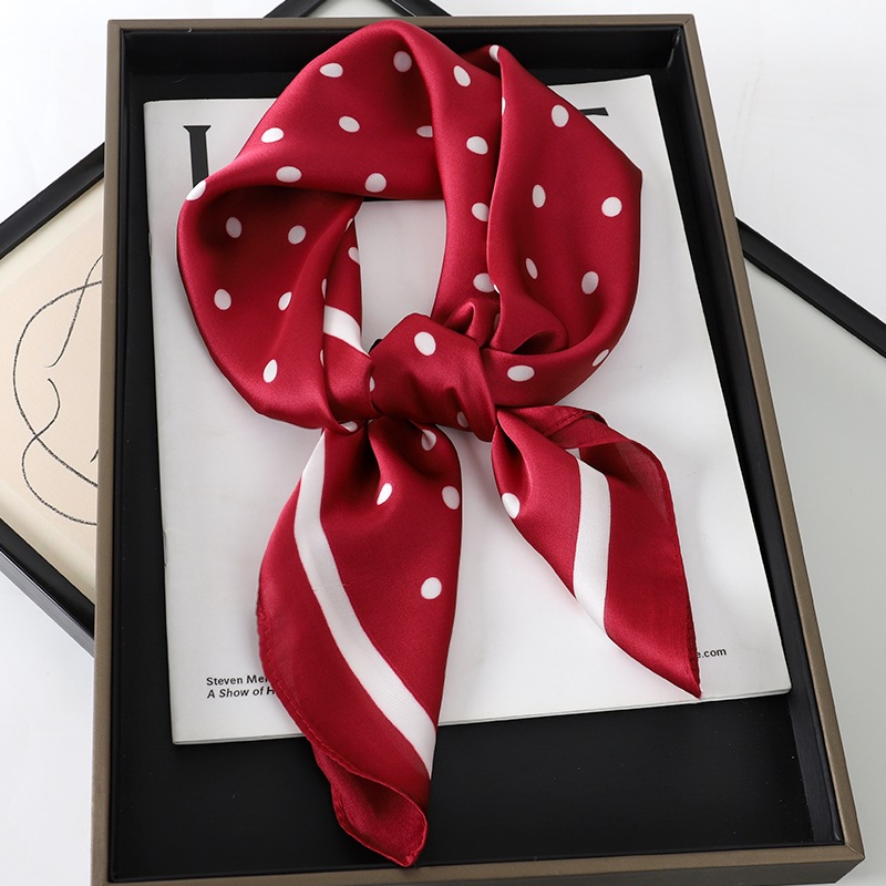 Bufanda de lunares para el pelo para mujer, pañuelos cuadrados de seda para la cabeza, Bandana, Foulard de , chales, pañuelo para el cuello para mujer de verano: Negro