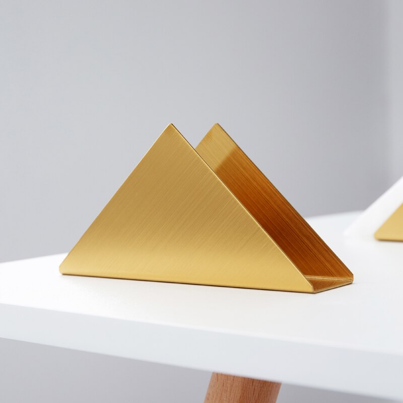 Caja para pañuelos y servilletas triangulares de acero inoxidable, color negro y dorado, papel para mesa rejilla para almacenamiento de toallas, decoración de escritorio para el hogar