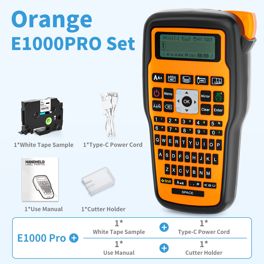 E1000PRO Portable Industrial Label Printer Compatible with Ordinary labels,Heat Shrink Tubing, Cable Labels, Ribbon Labels etc.: WHITE