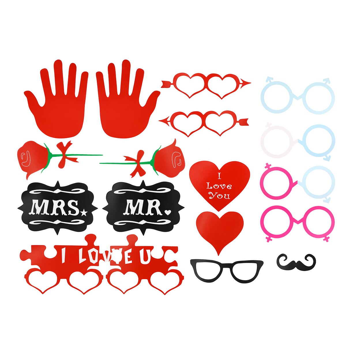 Accessoires pour stand de photos, 18 pièces, ensemble de mariage et signe à main pour mme, de mariage amusant avec bâtons en bois