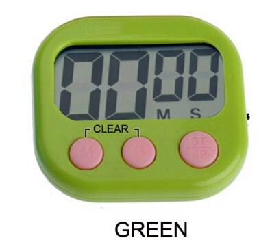 Minuterie de cuisine magnétique LCD, compte à rebours numérique, alarme avec support, minuteur de cuisine blanc, horloge de cuisson pratique: GREEN