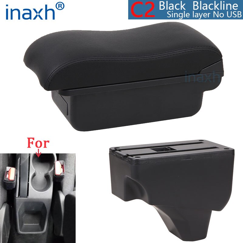 Voor Peugeot Armsteun Voor Peugeot Auto Armsteun Box Retrofit Onderdelen Interieur Opbergdoos Accessoires Usb led: C2 Black line NO USB