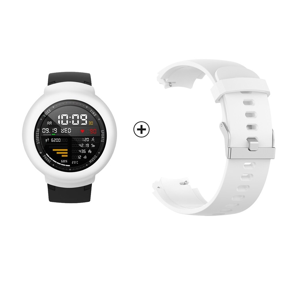 For Amazfit Verge A1801 Strap Smart Watch Band For Xiaomi Amazfit Verge 3 Case Cover Silicone Watchband + PC Protector Frame: White