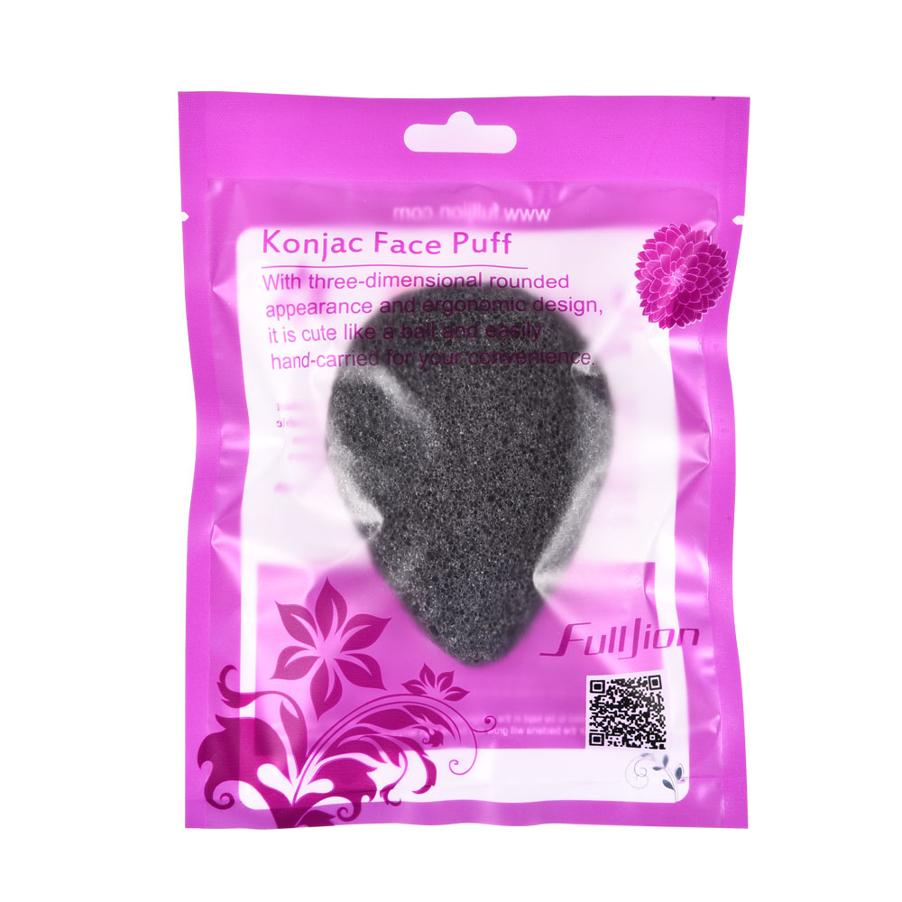 Fulljion 6 Farben Natürliche Konjac Gesichts Puff Gesicht Reinigen Waschen Schwamm Peeling Reinigung Schwamm Puff Gesichts Reiniger Werkzeug: Schwarz mit Paket