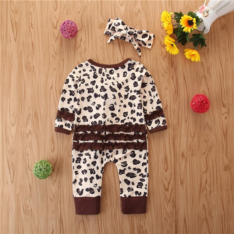 Newborn Baby Girl Boy Ruffle Zipper Leopard Romper Jumpsuit Clothes Set