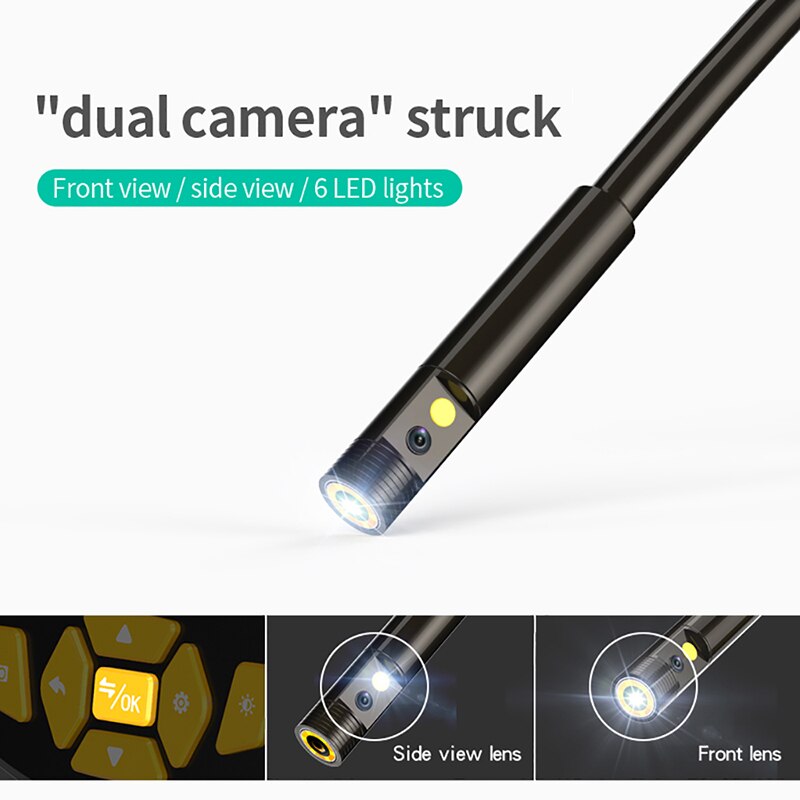 Endoscopio portátil de doble lente, cámara de inspección con pantalla de 4,3 pulgadas, 6 LED, 8mm, endoscopia Digital Industrial con tarjeta TF de 32GB
