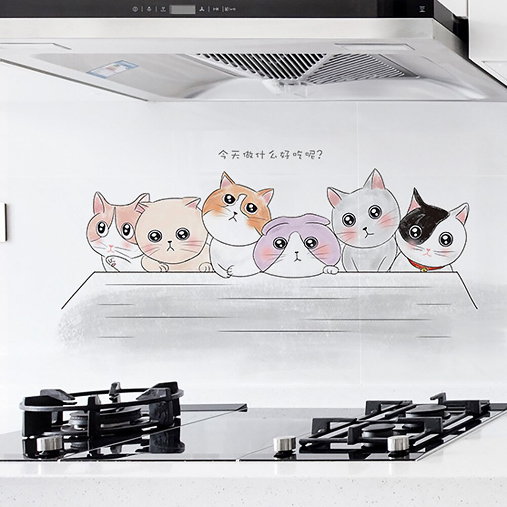 Anti-olie varmebestandig sød kat vægfliser klistermærke køkken badeværelse mærkat indretning varmebestandig ikke-falmende selvklæbende