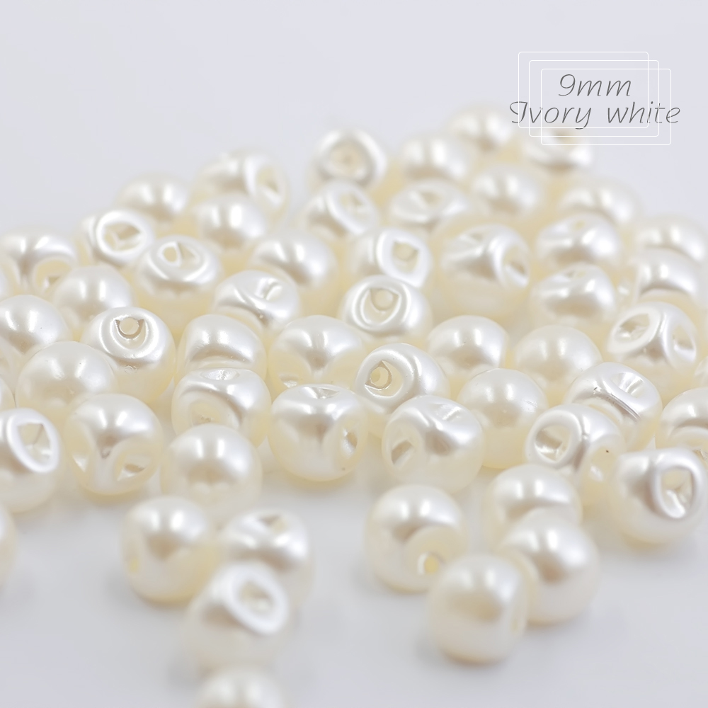Botones de costura Hisenlee de 6 tamaños, botones redondos de perlas de plástico con agujero lateral, 6mm, 8mm, 9mm, 10mm, 12mm, 14mm, accesorios blancos/Marfil, 100 Uds.