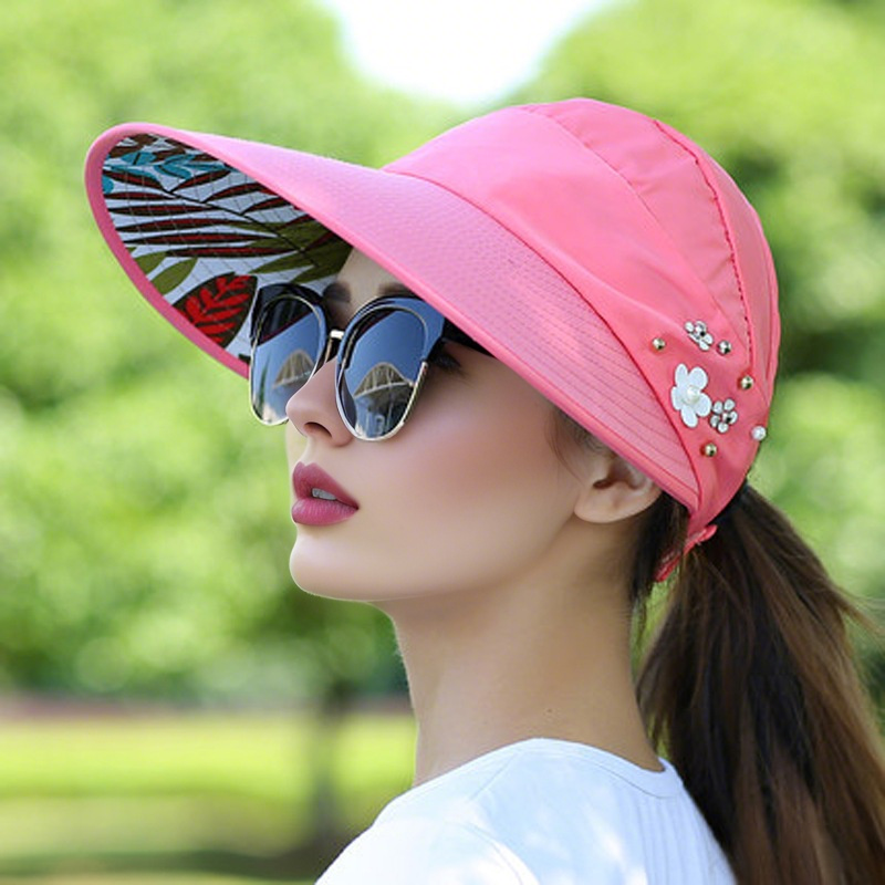 M-2Sun chapeau été ombre hHt pour femmes pliable Protection solaire plage grand chapeau à bords Protection UV cyclisme haut vide: MULTI