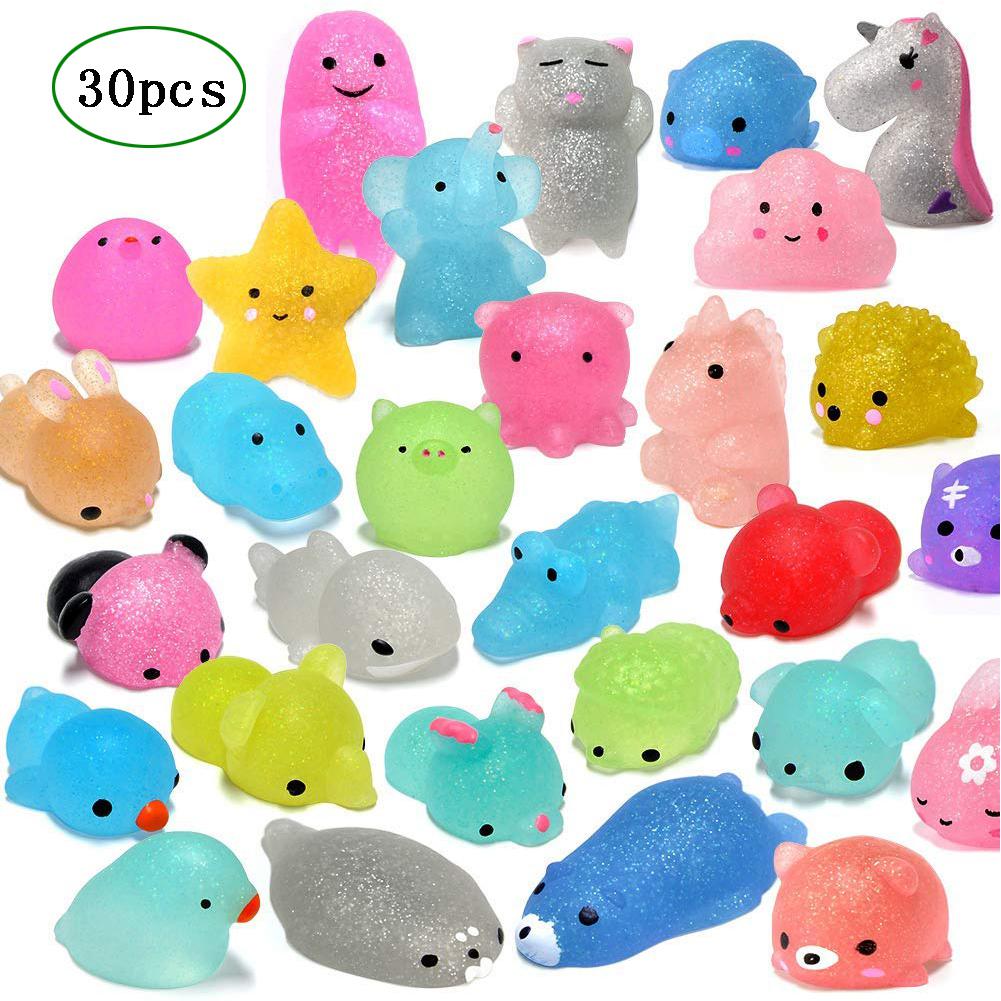 Hobbylane 30Pcs Mochi Squishy Toys Glitter Mini Animal Shaped Squishies Toys Party Favors for Kids Stress Relief Toys Xmas