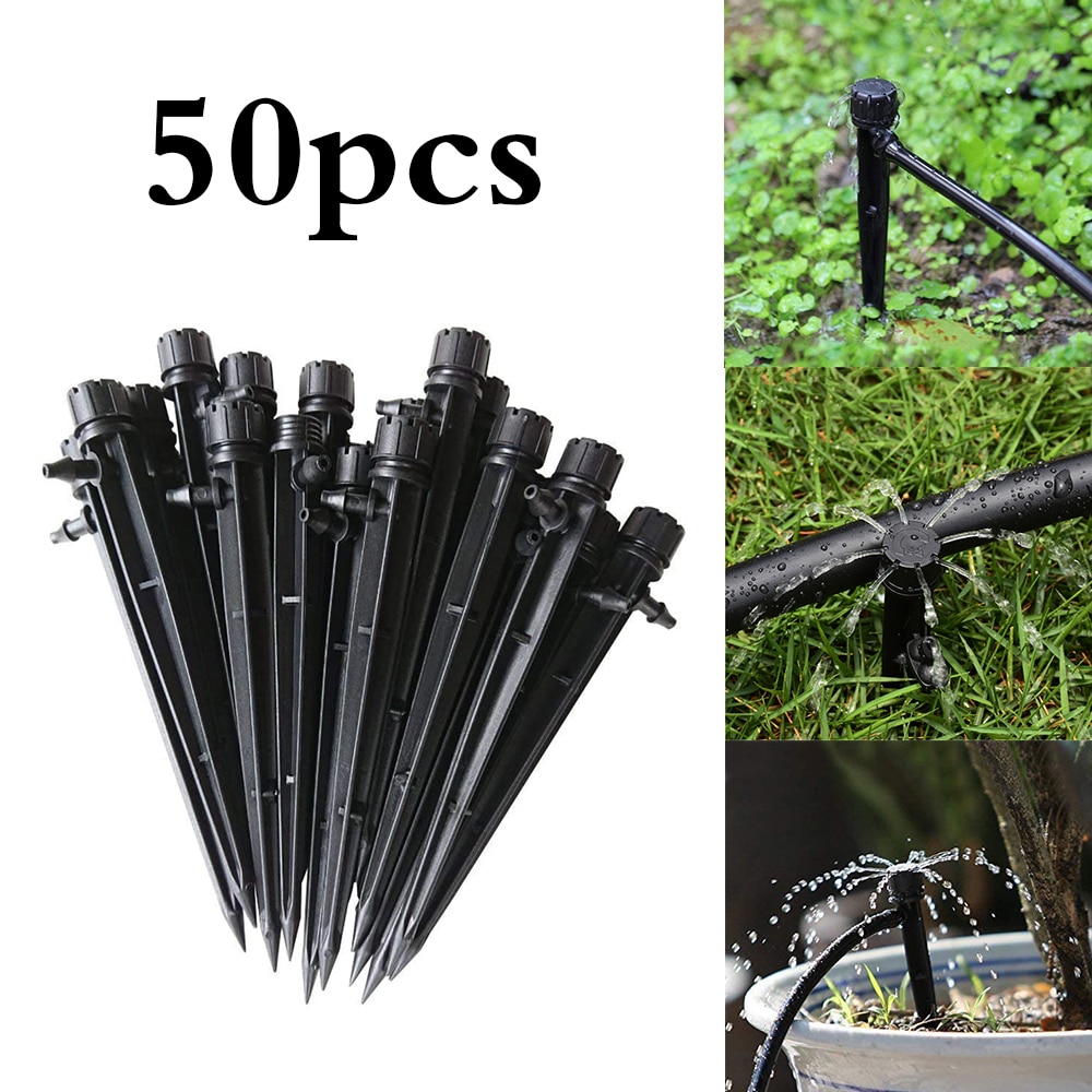 50pcs Adjustable Micro Drip Irrigation System With Spike Bottom Watering Sprinklers Emitter Dripper Garden Supplies