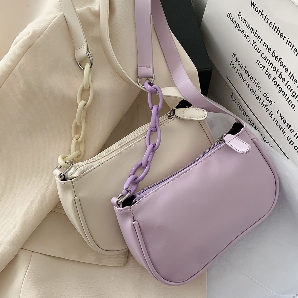 Chic femmes chaîne sous les bras sacs à bandoulière Texture classique solide fourre-tout décontractés petits sacs à main