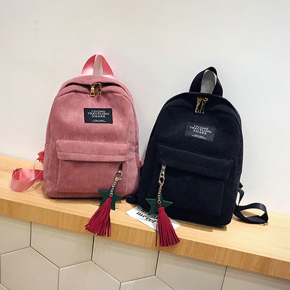 Moda feminina lona borla escola sacos de viagem mochila de alta capacidade saco borla ornamentos transporte da gota 6.3