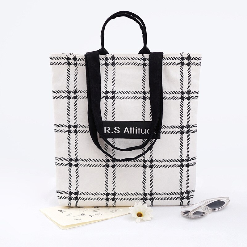 Leinwand Tote Tasche Eco Einkaufstasche Täglichen Gebrauch Faltbare Handtasche Große Kapazität Plaid Leinwand Tote für Frauen Weibliche: attice