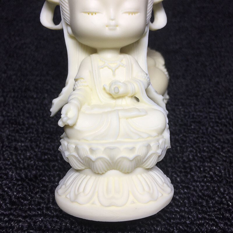 Estatuilla de Guanyin de dibujos animados de estilo chino, estatua de tallada a mano, bonita Bodhisattva de Guanyin, decoración de escritorio para el hogar