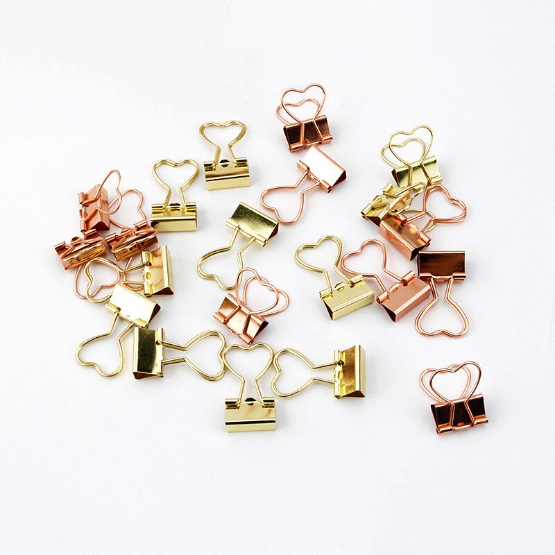 10pcs Cute Binder Clips Cat Hollow Out Cactus Penguin Shape Metal Binder Clamp Bookmark Kawaii Stationery School Office Supplies: Random love heart