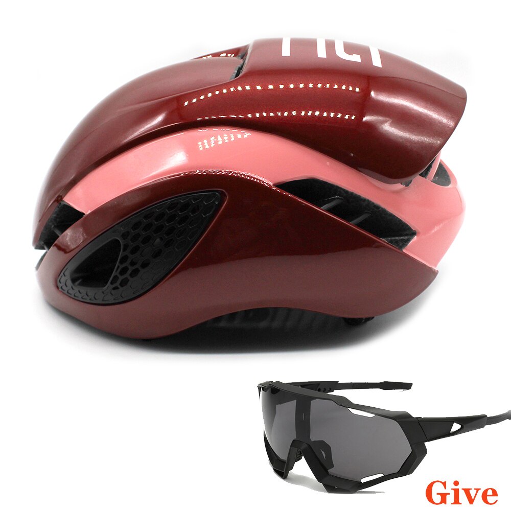 Unisex Aero Bicycle Helmet Air Integrally Road Bike Helment Mens Time-Trial Women Mountain Bike Safety Caps Riding Hats 54-60cm: Red wine
