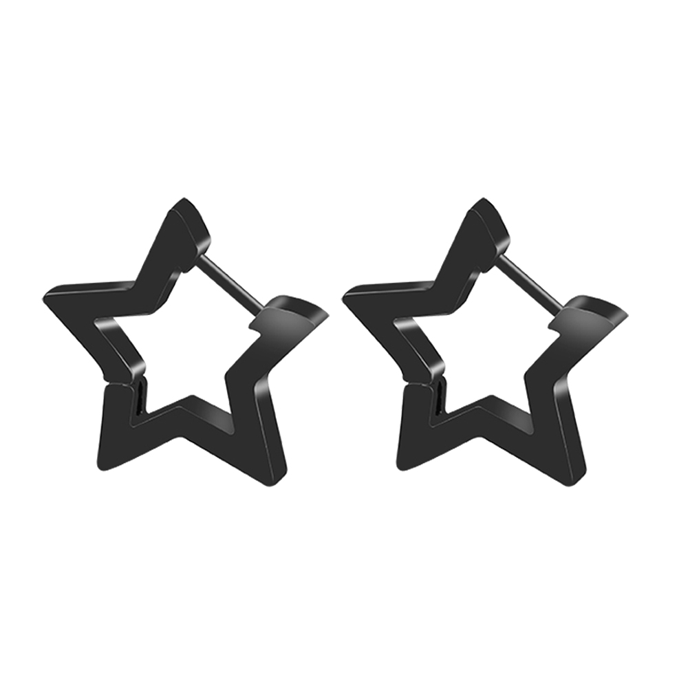 1 paire de boucles d'oreilles créoles noires en acier inoxydable pour hommes et femmes, Triangle Huggie carré rond géométrique: Pistolet noir plaqué