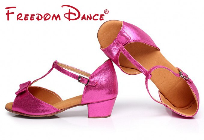 Korting Prijs Meisjes Tieners Vrouwen Leer Stof Bowtie Lage Hak Latin Dans Partij Schoenen Zomer Dansen Sansals