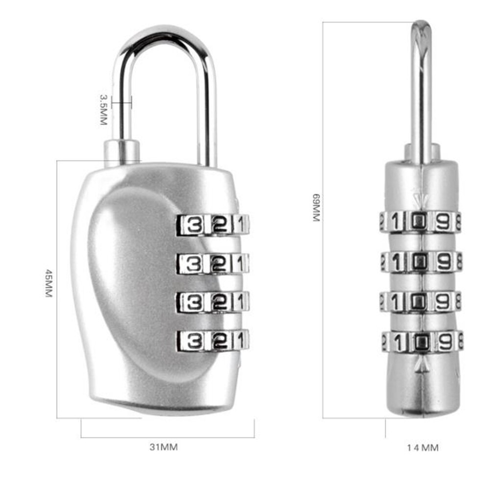 4 Dial Digit Wachtwoord Lock Combinatie Koffer Bagage Metalen Code Sluizen Hangslot Multi Kleuren Travel Safe Lock