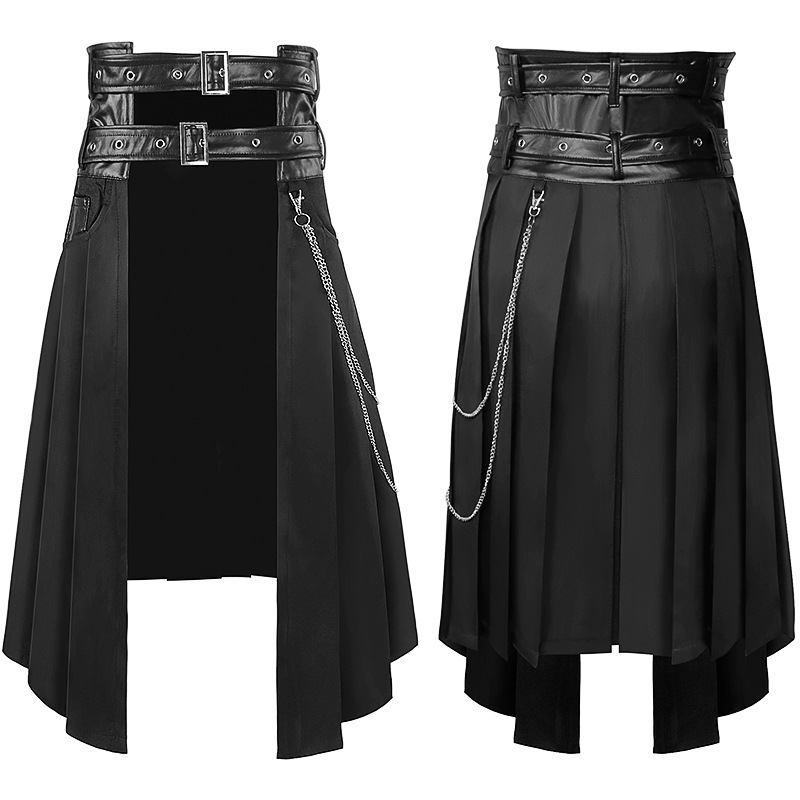 Unisex leather skirt for men, large size casual wear, gothic style, punk, rock, medieval, Scottish, spring and autumn: XXL