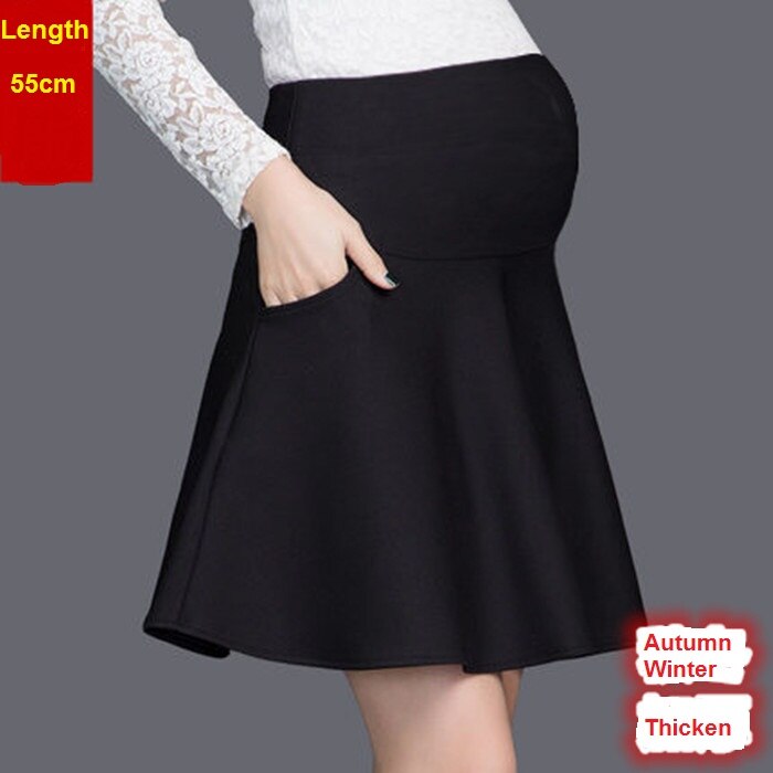 En linje plisseret bomulds gravide nederdele efterår vinter nederdele til gravide sort graviditetstøj