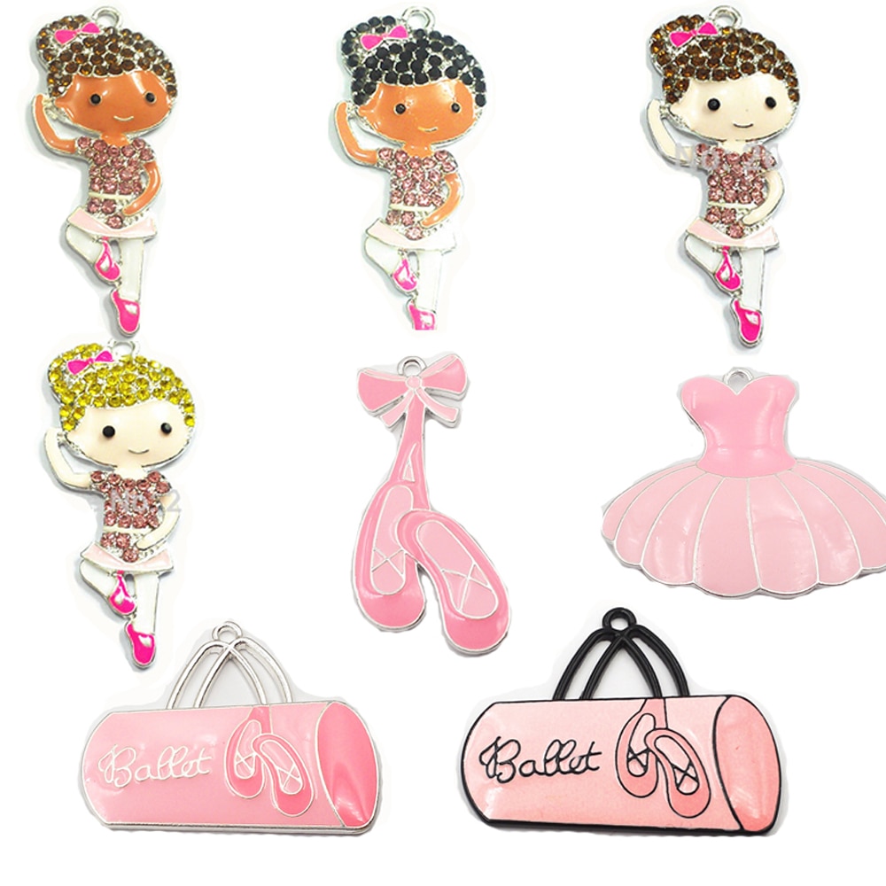 de pendentifs de Ballet série ballerine, Tutu rose, sac pour fille, fabrication de colliers DIY, 10 pièces/sac