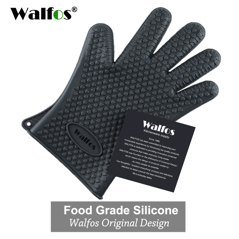 Walfos silikone ovn køkkenhandske varmebestandig tyk madlavning bbq grill handske ovn luffer køkken gadgets køkken tilbehør: Grå