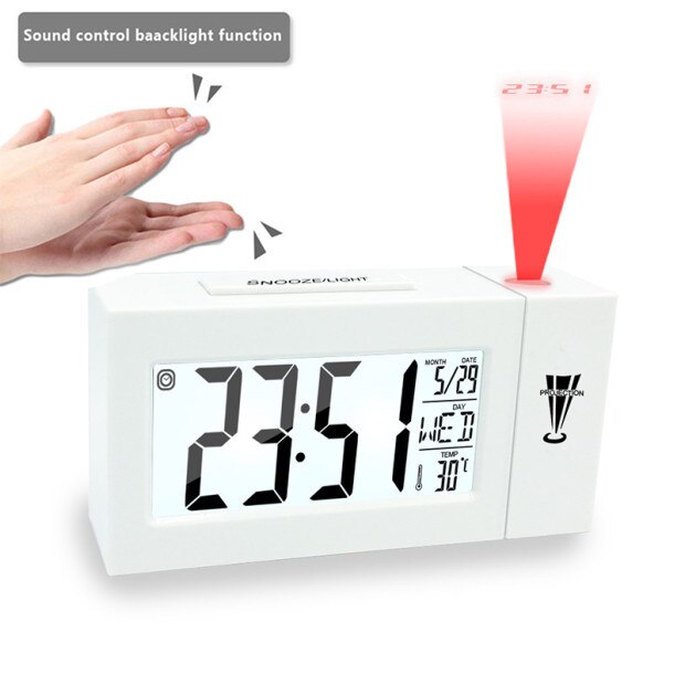 LED Alarm Projektion Uhr Thermometer Hygrometer kabellos Wetter Bahnhof Digital Uhr Schlummern Pult Tabelle Projekt Radio Uhr: Weiß 150x56x80mm