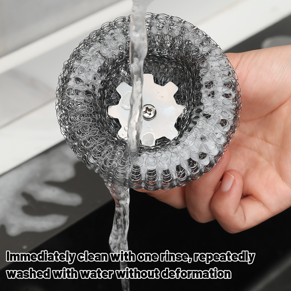 6-1Pcs Kitchen Stainless Steel Washing Brush Metal Sponge Scrubber With Handle For Dishes Pots Pans Grills Sink Cleaning Tools