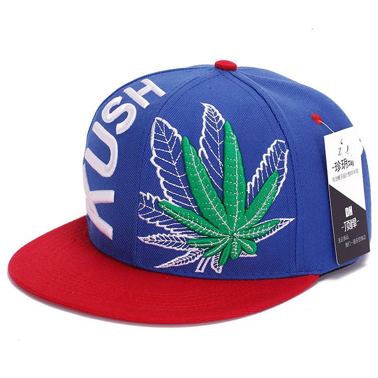 Women Men Vogue Sreet 3D Hemp leaf Embroidery Baseball Caps Maple leaves Chapeu Gorras Casquette snapback Hip Hop hats: blue red