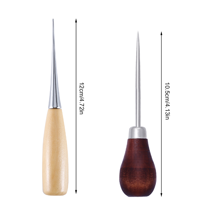 Wooden Handle Awls DIY Leather Tent Sewing Awl Shoes Repair Tool Hand Stitcher Leather craft Awl Punch Hole Leather Tools 1PC