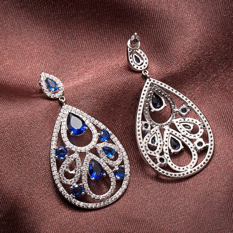 Water zircon ear studs Micro-inlaid -shaped geometric earrings Exaggerated hollow personality earrings Female celebrity