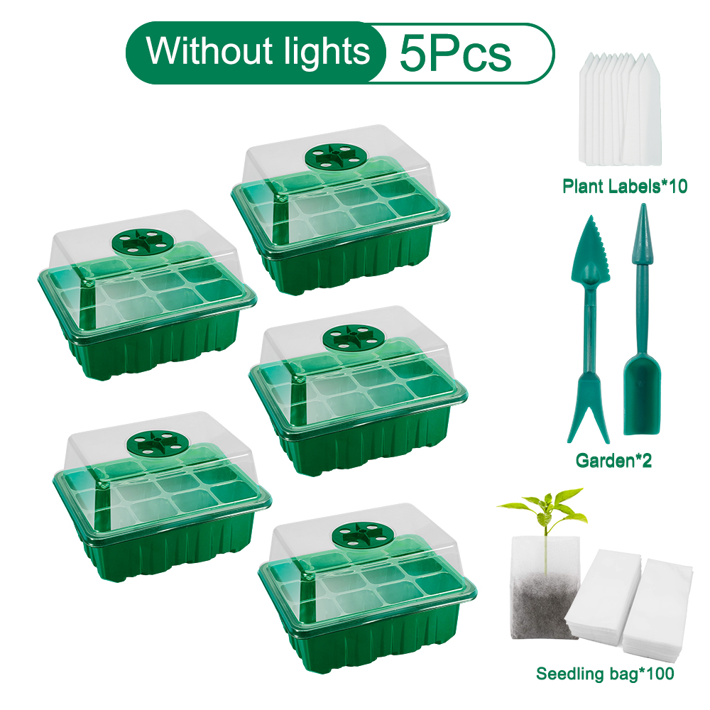 5Pack Plant Seed Seedling Starter Trays Kit with Grow Light Indoor Greenhouse Mini Propagator Station for Seeds Growing Starting: Green A Set