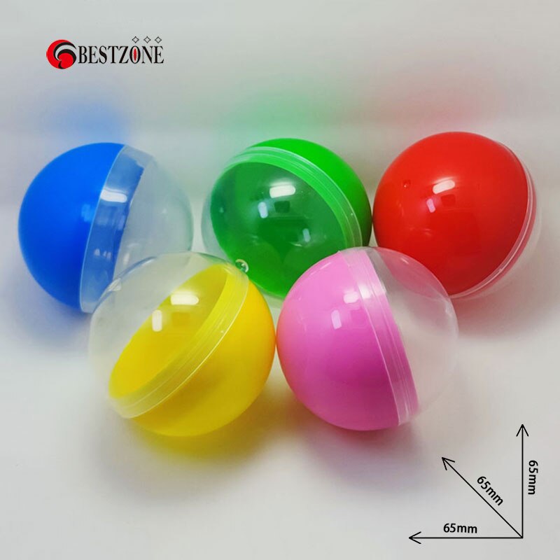 20Pcs 65MM Half Transparent Half Colored Surprise Ball Plastic Toy Capsule Split Body Round Container Candy For Machine Vending