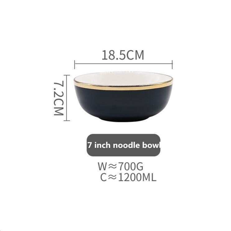 Blue Ceramic Dinner Plate Gold Edge Kitchen Plate Tableware Set Luxury Western Tray Beef Dessert Plate Cake Dish Spoon Bowl 1pc: 18.5cm noodle bowl