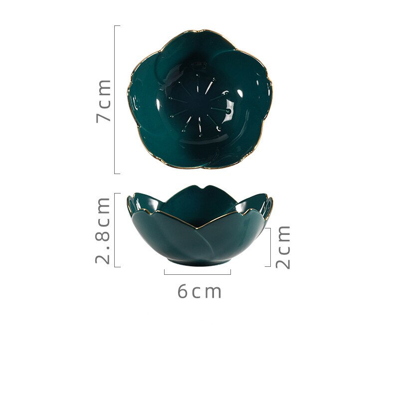 Sakura Ceramic Dishes for Kitchen Japanese Style Ceramic Dish Flower Shape Bowl Ceramics Seasoning Small Dish: green