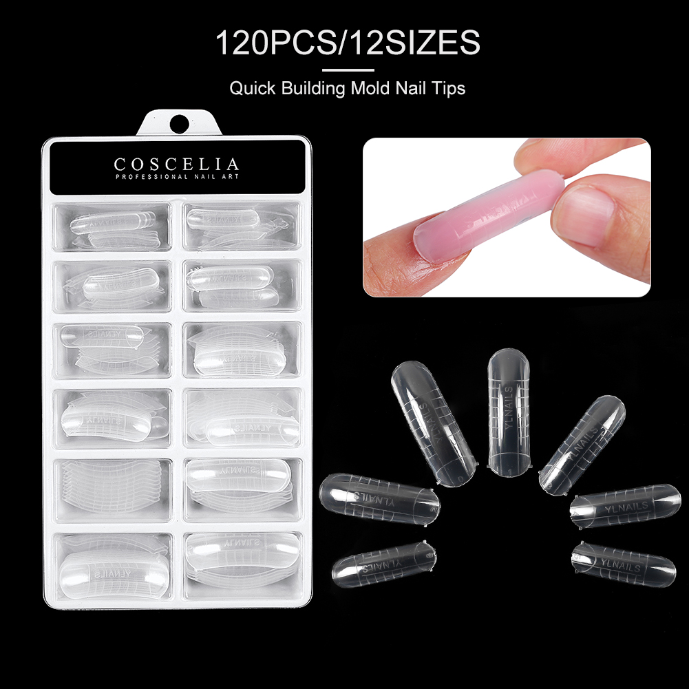 120/500 Stuks Nep Nagels Mallen Dual Systeem Vorm Valse Nail Clear Transparante Vorm Nail Art Tips Acryl gel Voor Nagels Manicure: 120pc clear