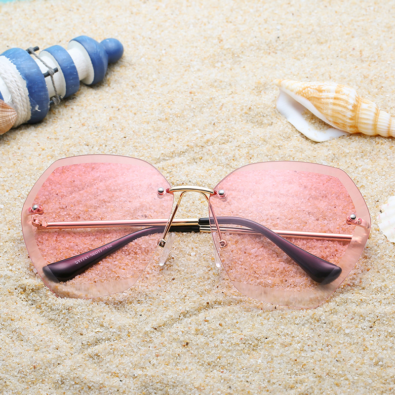 Roze Randloze Zonnebril Vrouwen Luxe Oversized Zonnebril Voor Vrouwen Shades Gradient Ocean Grote Glazen UV400