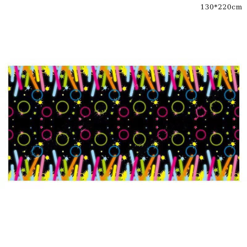 Let Glow Fluorescent Birthday Party Tablecloth Kids Adult Party Theme Decoration Disposable Waterproof PE Luminous Tablecloth: Default Title