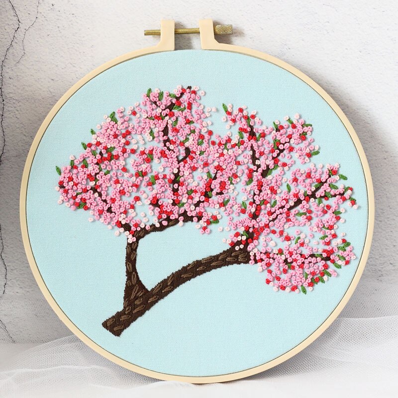 Spectacular Cherry Blossom Tree Embroidery Kit DIY Needlework Sakura Needlecraft for Beginner Cross Stitch(Without Hoop): E