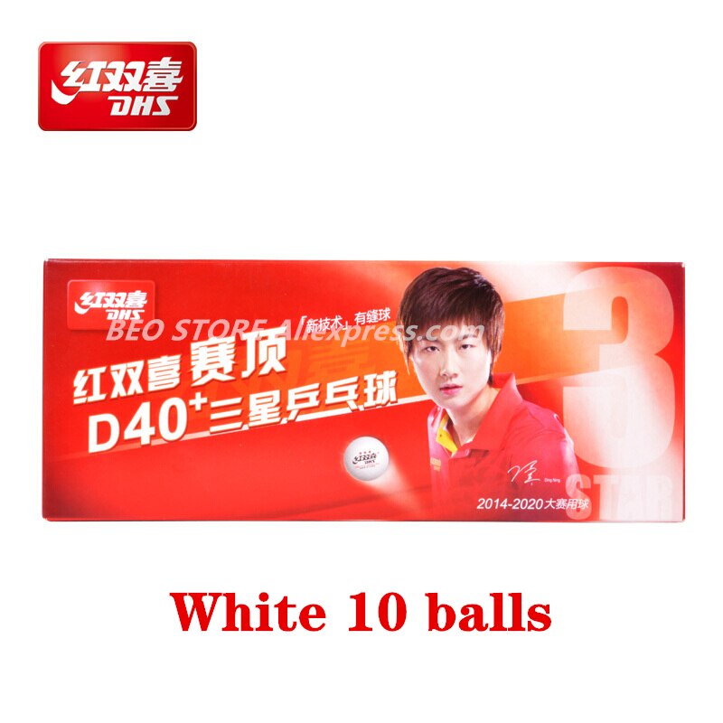 DHS 3 Star D40+ Table Tennis Ball 3-STAR Material ABS Seamed Poly Plastic Original DHS Ball 3 Star Ping Pong Balls: White 10 balls