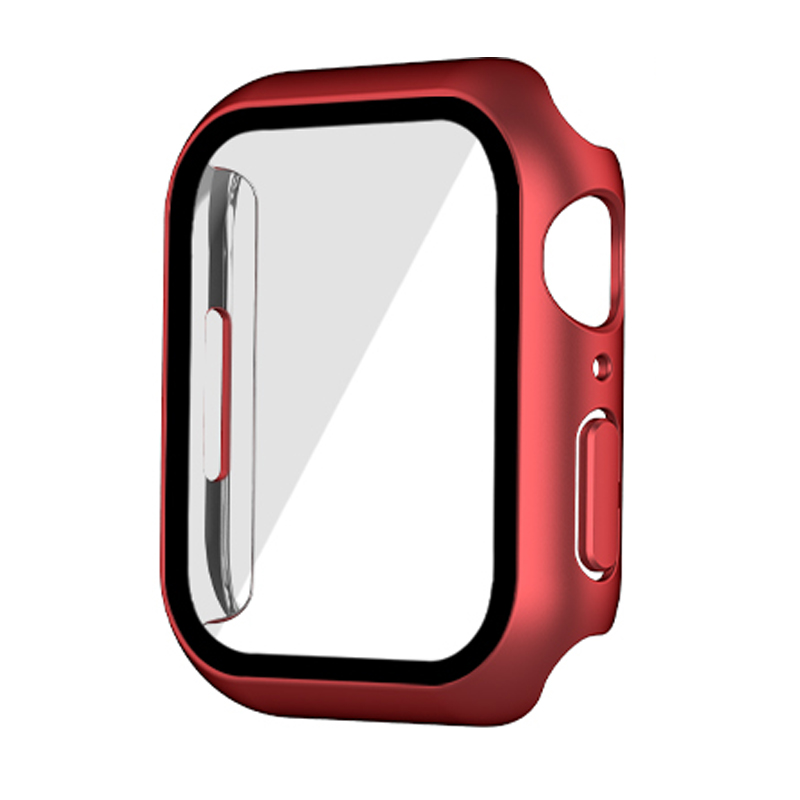 Szkło + pokrowiec na Apple Watch Case 44mm 40mm 42mm 38mm akcesoria platerowane ochraniacz ekranu iWatch seria 6 5 4 3 se 7 45mm 41mm: RED Aluminum / 41mm series 7