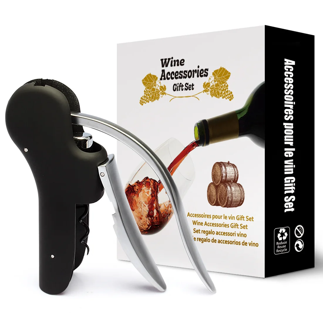 Wine Opener - Easy Corkscrew for Servers, Waiters, Bartenders, and Home Use - Perfect for Summer and Winter Drinks: black