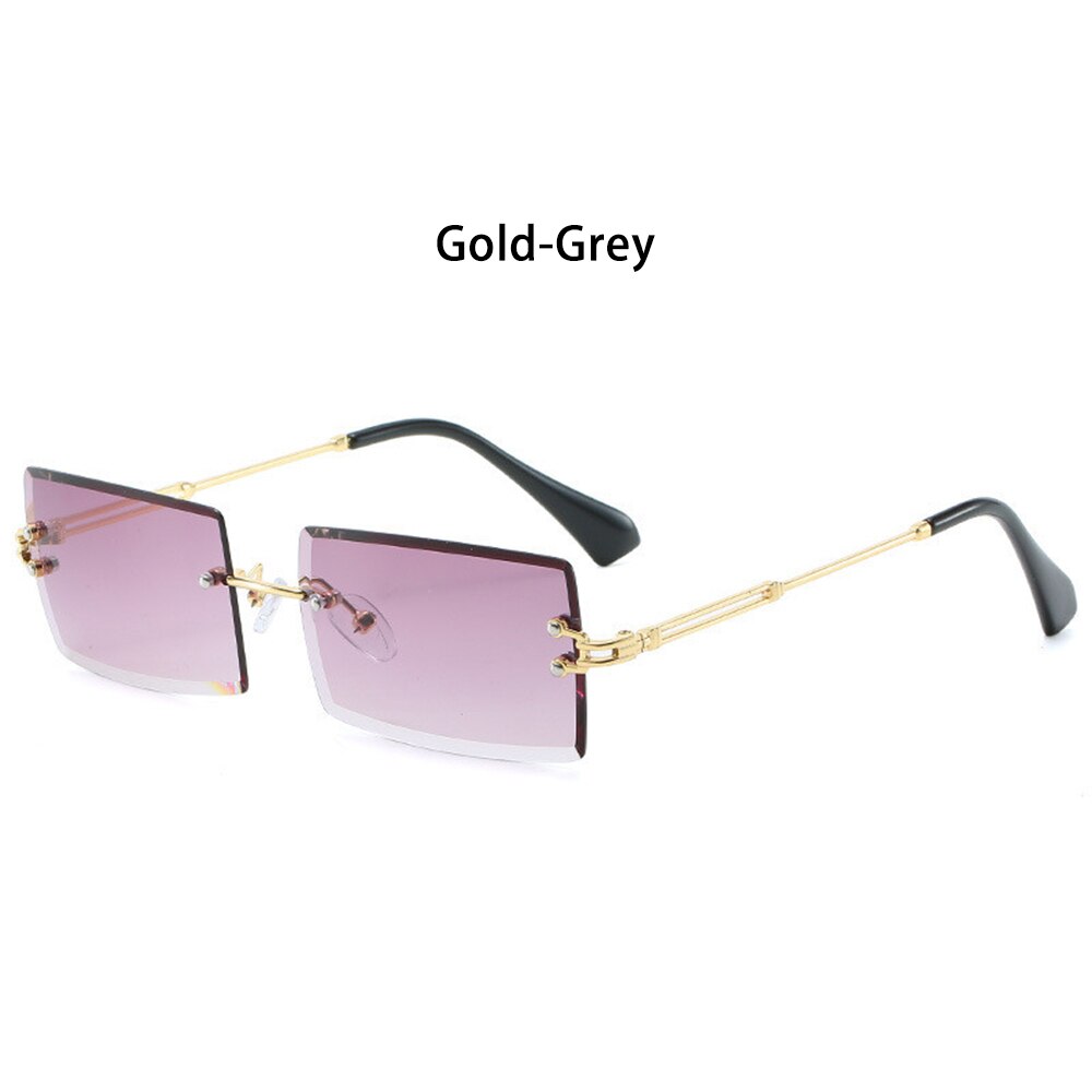 modisch Randlose Sonnenbrille Frauen Kleine Rechteck Sonnenbrille Reisen Stil UV400 Schattierungen Sommer Brillen für Männer und Frauen: Gold-grau