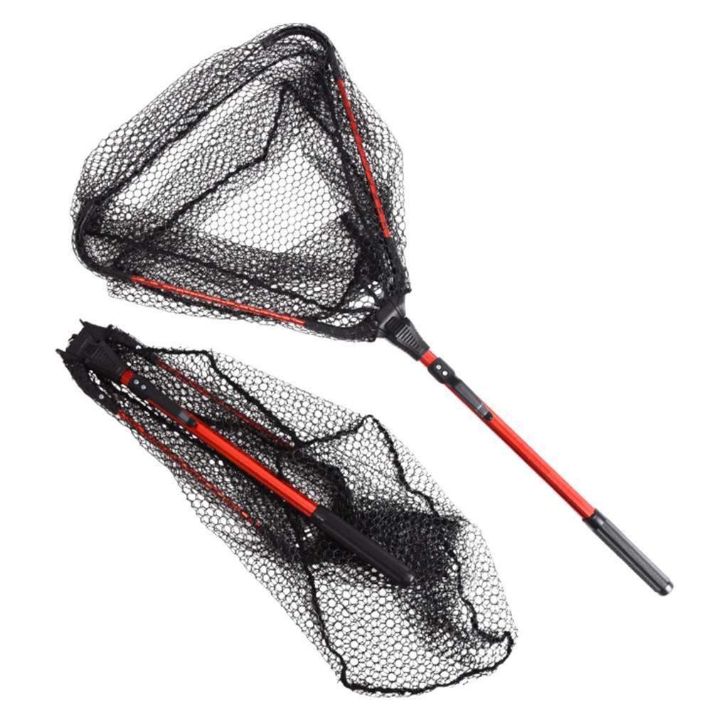 Foldable Aluminum Alloy Handle Fly Fishing Landing Net Catch Release Tackle Telescopic Portable Triangle Shape