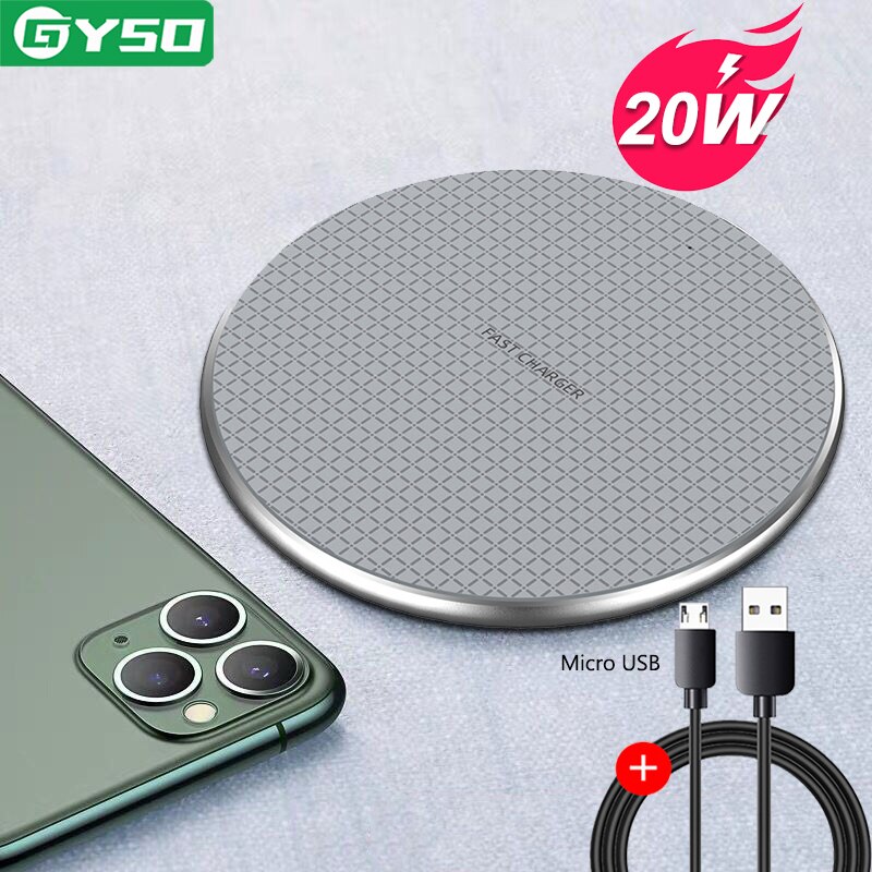 GYSO-cargador inalámbrico rápido para iPhone, Samsung, Huawei y Xiaomi, 20W, Qi: 20W Sliver